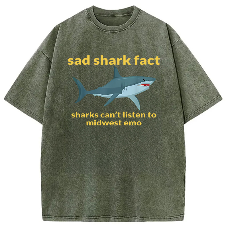 Modecanvas Sad Shark Fact DTG Printing Washed T-Shirt