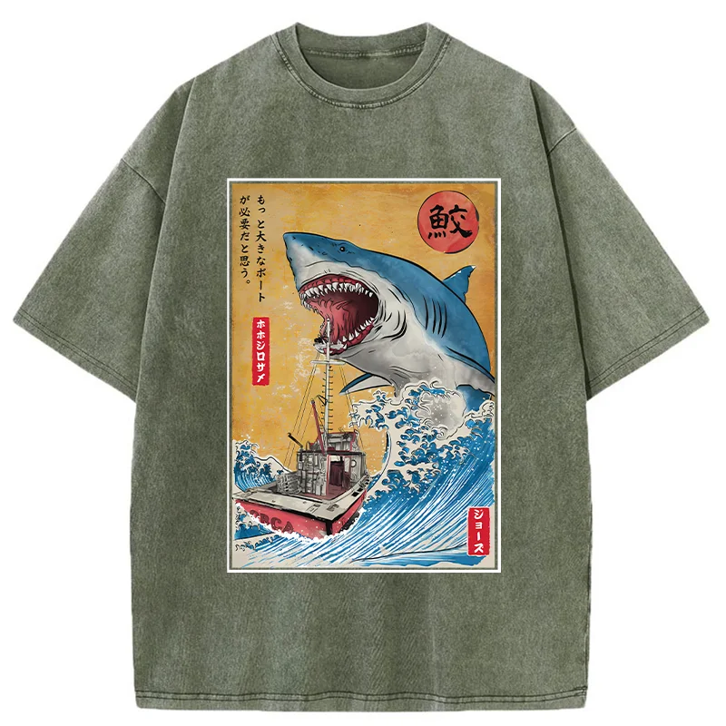 Modecanvas Ukiyoe Shark Japan Washed T-Shirt