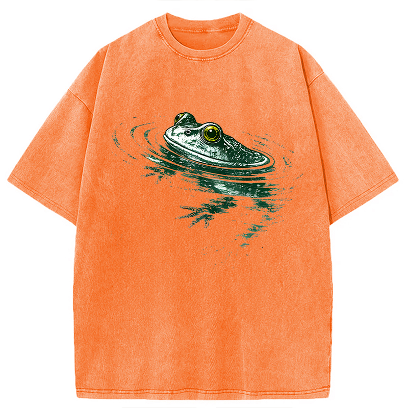 Modecanvas Frog Swimming DTG Printing Washed T-Shirt