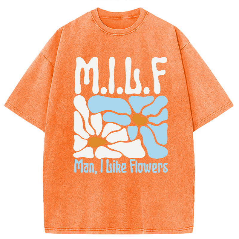 Modecanvas Man I Like Flowers DTG Printing Washed T-Shirt