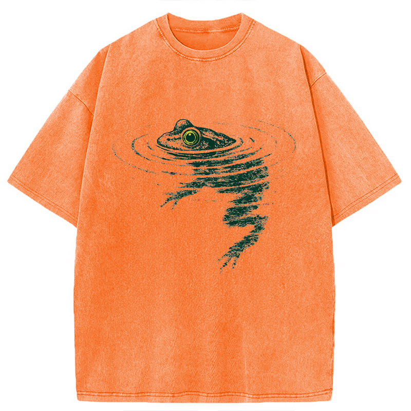 Modecanvas Frog Swimming Under Water DTG Printing Washed T-Shirt