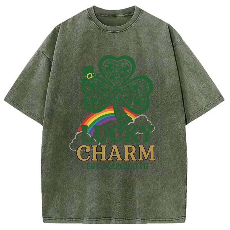 Modecanvas Lucky Charm Clover Rainbow DTG Printing Washed T-Shirt