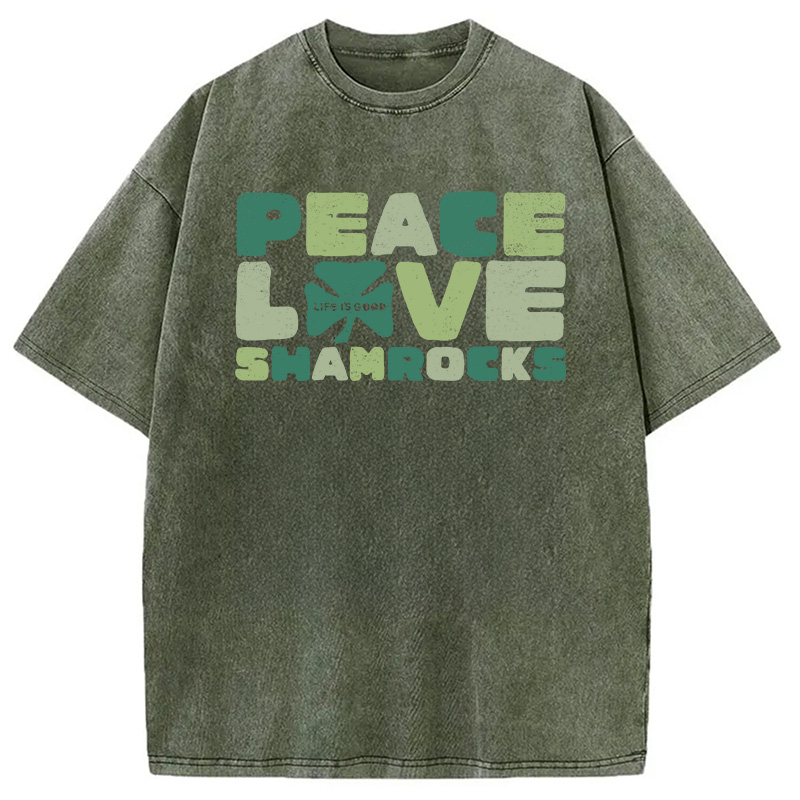 Modecanvas Peace Love Shamrocks DTG Printing Washed T-Shirt
