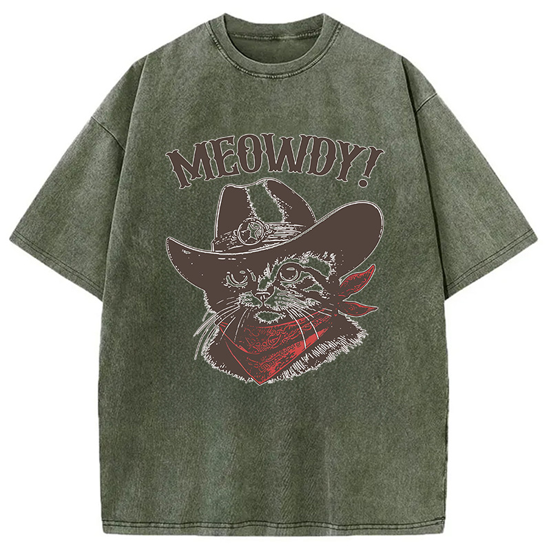 Modecanvas Meowdy Cowboy Cat DTG Printing Washed T-Shirt