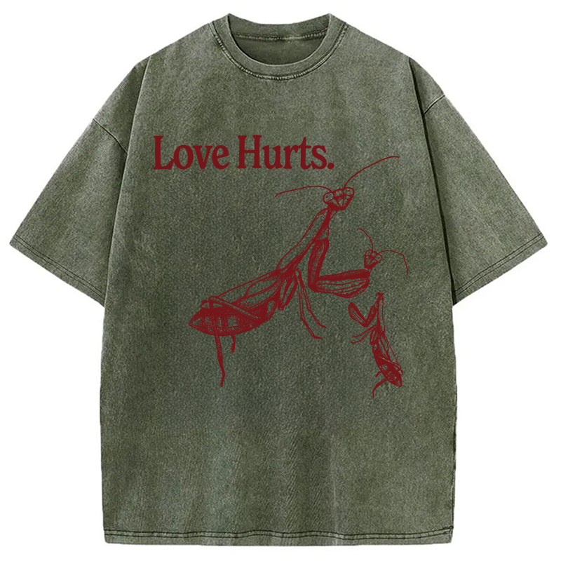 Modecanvas Love Hurts Funny Praying Mantis DTG Printing Washed T-Shirt