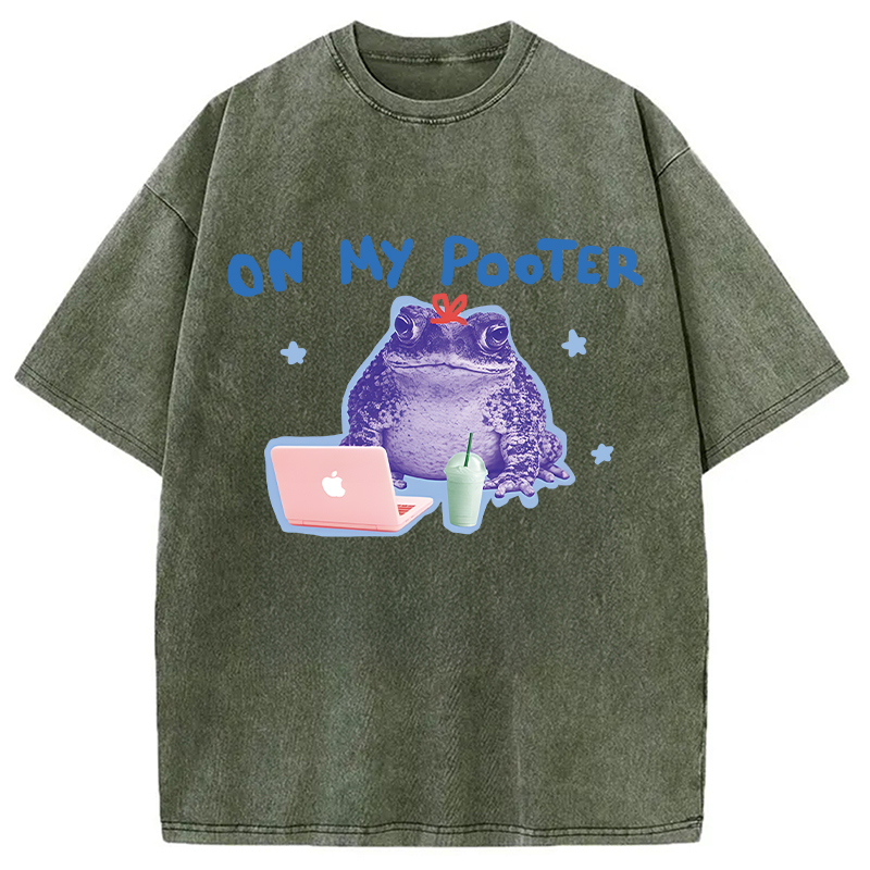 Modecanvas On My Pooter Funny Frog DTG Printing Washed T-Shirt