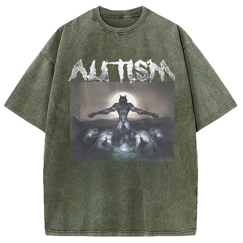 Modecanvas Funny Autism Wolf DTG Printing Washed T-Shirt