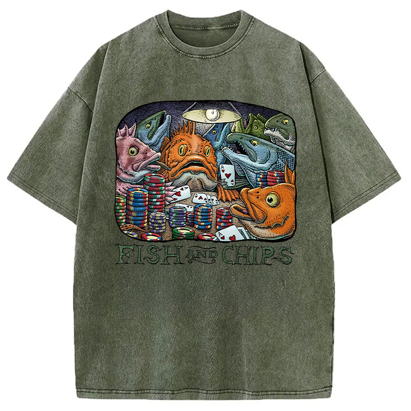 Modecanvas Fish And Chips Washed T-Shirt-modecanvas