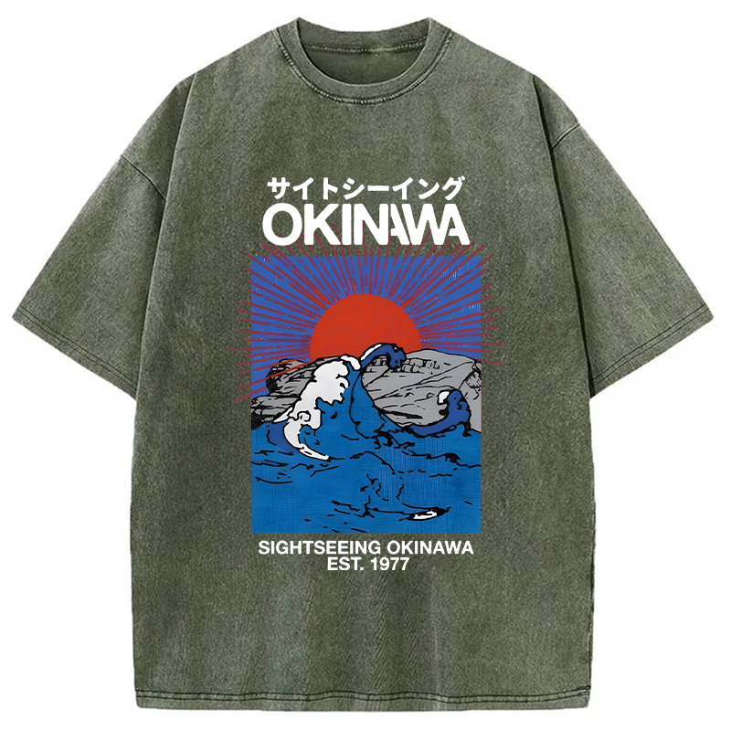 Modecanvas Sightseeing Okinawa DTG Printing Washed T-Shirt