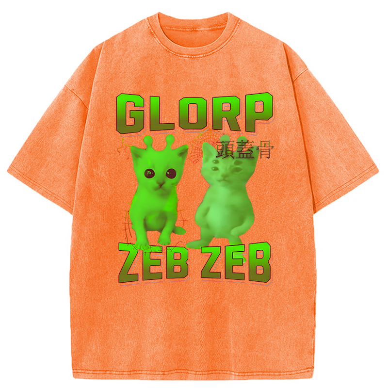 Modecanvas Glorp Gnarp Cat Meme DTG Printing Washed T-Shirt