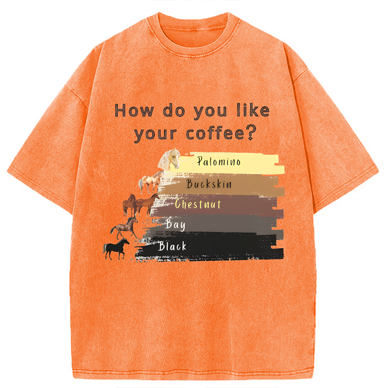 Modecanvas Funny Horse and Coffee DTG Printing Washed T-Shirt