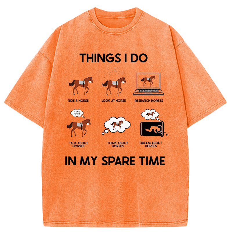 Modecanvas Funny Horse Meme DTG Printing Washed T-Shirt