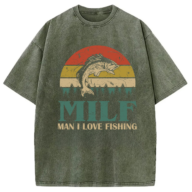 Modecanvas MILF Man I Love Fishing DTG Printing Washed T-Shirt