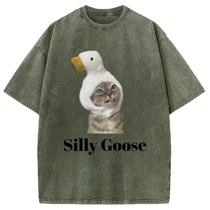 Modecanvas Goose Cat DTG Printing Washed T-Shirt