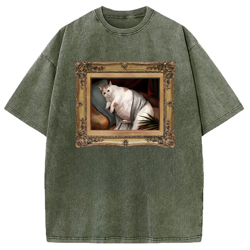 Modecanvas Fat Cat Crying In The Mansion DTG Printing Washed T-Shirt