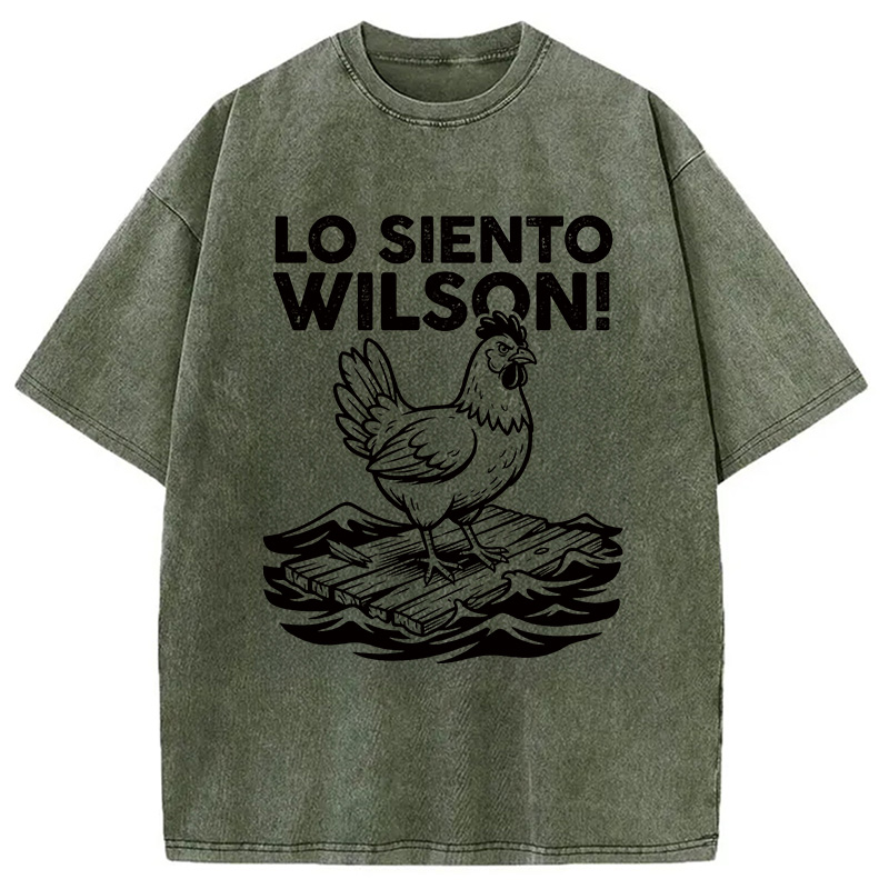 Modecanvas Lo Siento Wilson Chicken Meme DTG Printing Washed T-Shirt