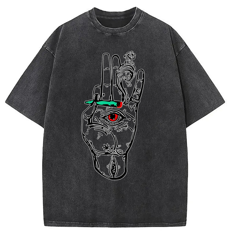 Modecanvas All Eyes On Me Cigarette DTG Printing Washed T-Shirt