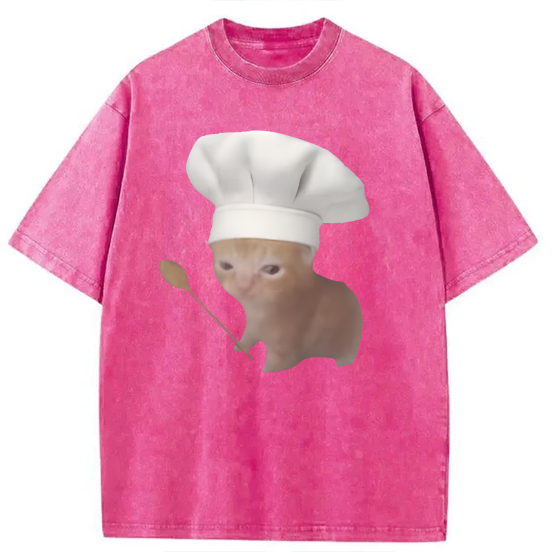 Modecanvas Funny Culinary Kitty Meme DTG Printing Washed T-Shirt