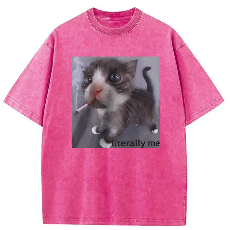 Modecanvas Literally Me Smoking Cat DTG Printing Washed T-Shirt