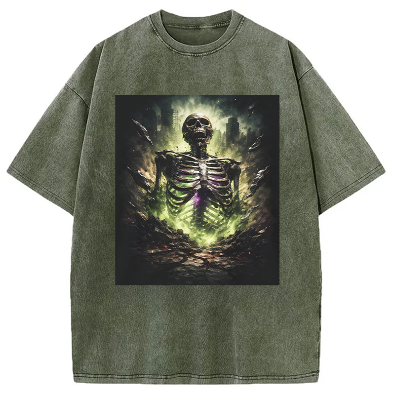 Modecanvas Radioactive Inspired Skeleton DTG Printing Washed T-Shirt