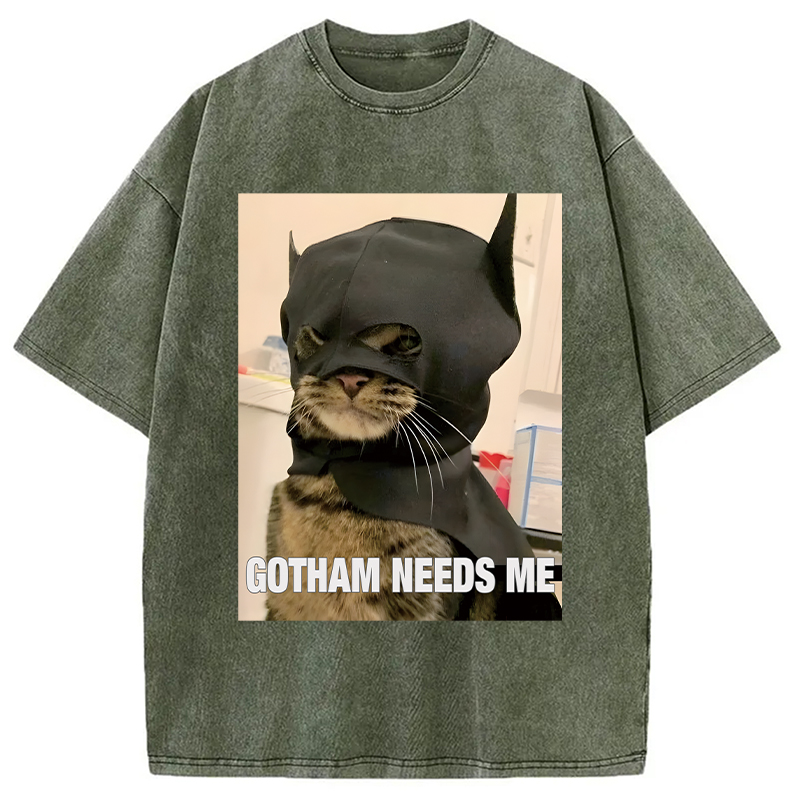 Modecanvas Bat Cat Meme DTG Printing Washed T-Shirt