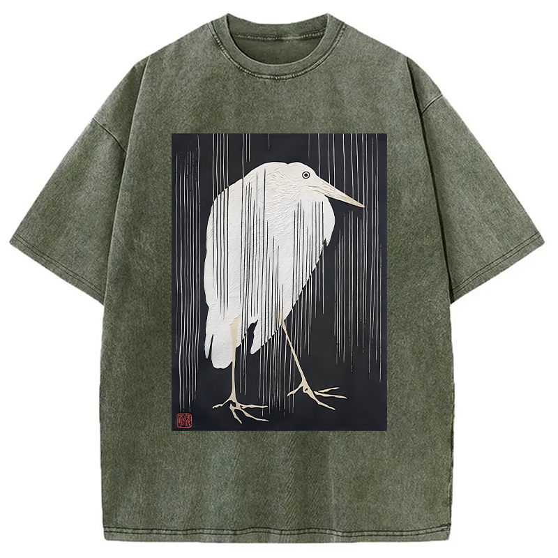 Modecanvas Heron In The Rain DTG Printing Washed T-Shirt