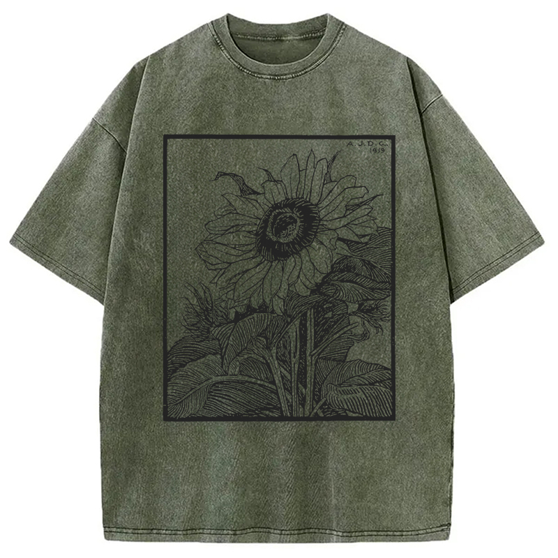 Modecanvas Sunflower Vintage DTG Printing Washed T-Shirt