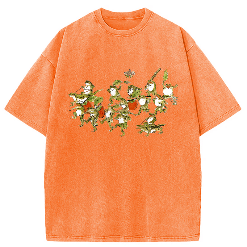 Modecanvas Frogs Riding Lizards DTG Printing Washed T-Shirt