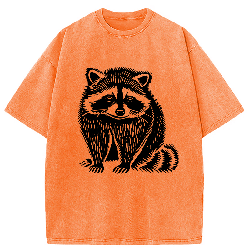 Modecanvas Vintage Minimalist Raccoon DTG Printing Washed T-Shirt
