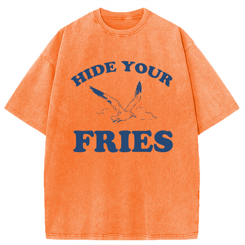 Modecanvas Hide Your Fries Funny DTG Printing Washed T-Shirt