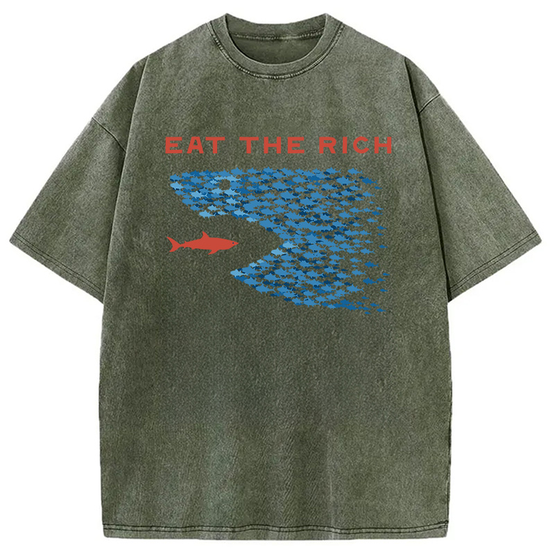 Modecanvas Eat The Rich Fish DTG Printing Washed T-Shirt