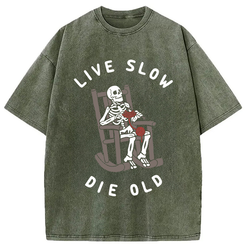 Modecanvas Live Slow Die Old DTG Printing Washed T-Shirt-modecanvas