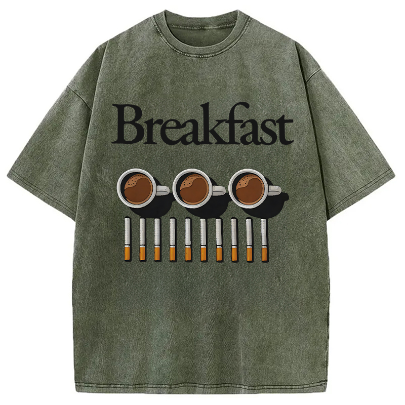 Modecanvas Breakfast Coffee And Cigarettes DTG Printing Washed T-Shirt
