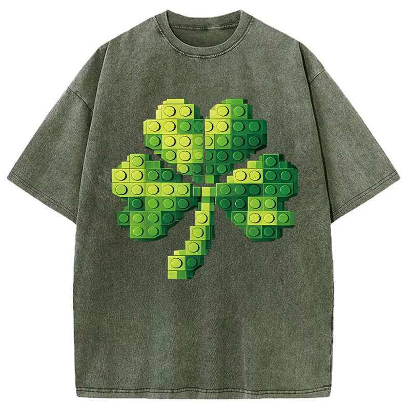 Modecanvas Funny Building Shamrock Blocks St Patricks Day DTG Printing Washed T-Shirt