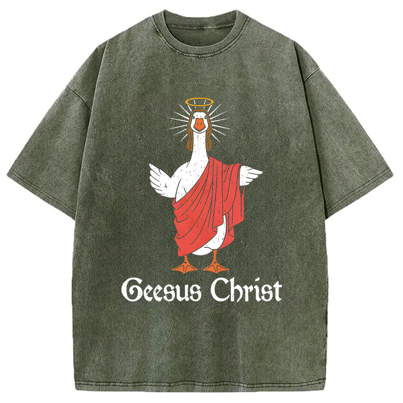 Modecanvas Geesus Christ Funny DTG Printing Washed T-Shirt