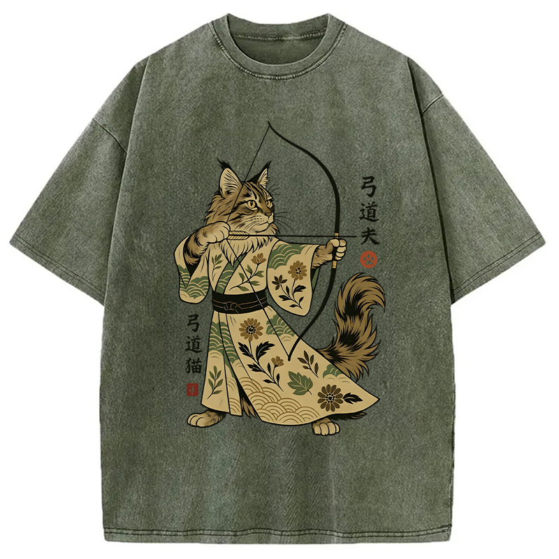 Modecanvas Archer Cat DTG Printing Washed T-Shirt