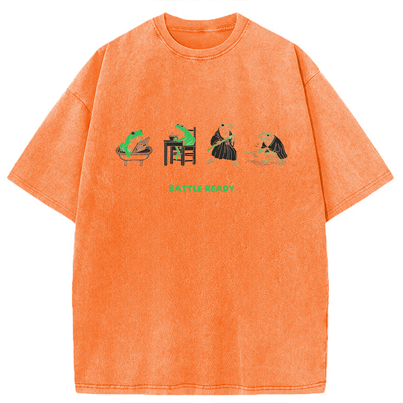 Modecanvas Funny Morning Routine Frog DTG Printing Washed T-Shirt