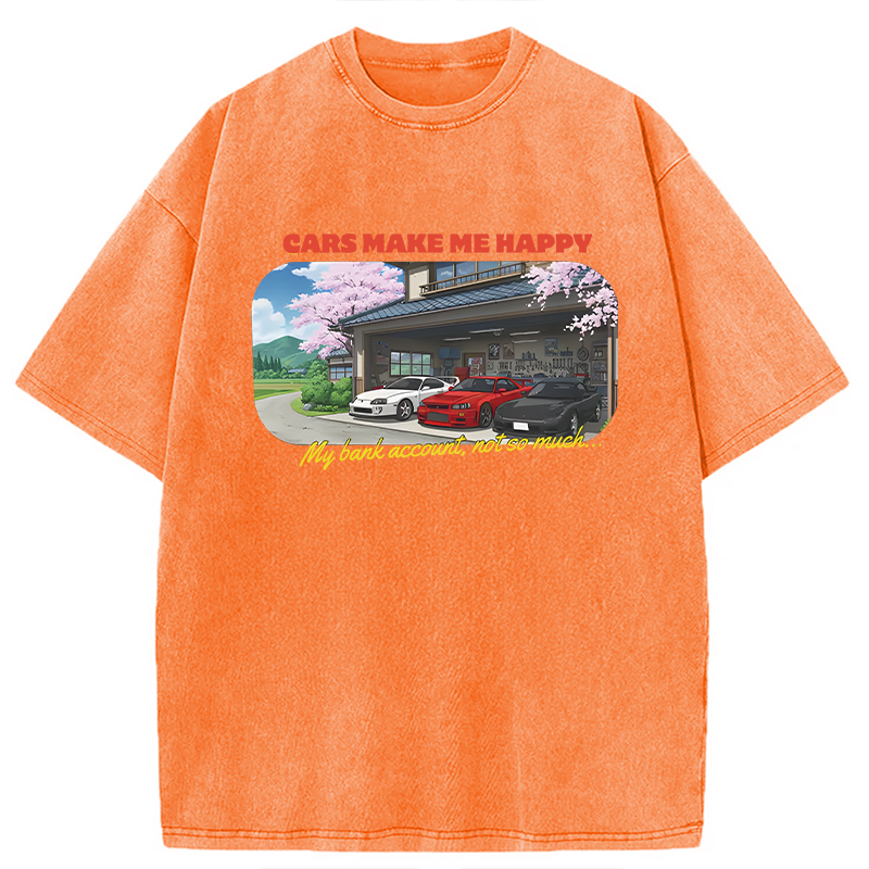 Modecanvas Cars Make Me Happy DTG Printing Washed T-Shirt