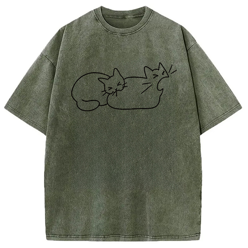 Modecanvas Cat Bites Cat DTG Printing Washed T-Shirt