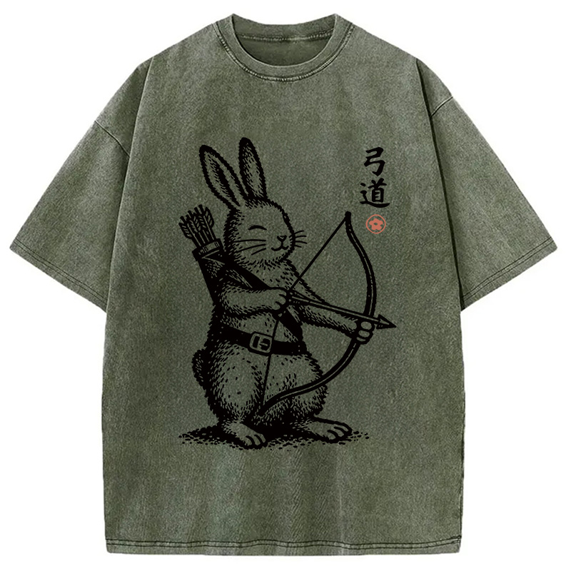 Modecanvas Rabbit Shooting Arrows DTG Printing Washed T-Shirt