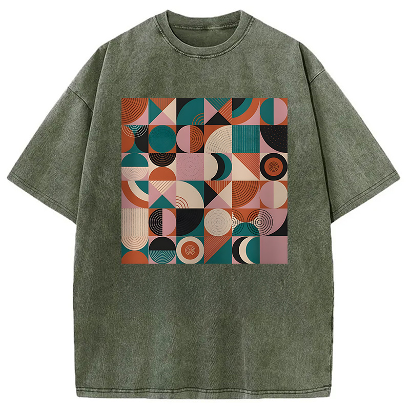 Modecanvas Abstract Geometric Art DTG Printing Washed T-Shirt