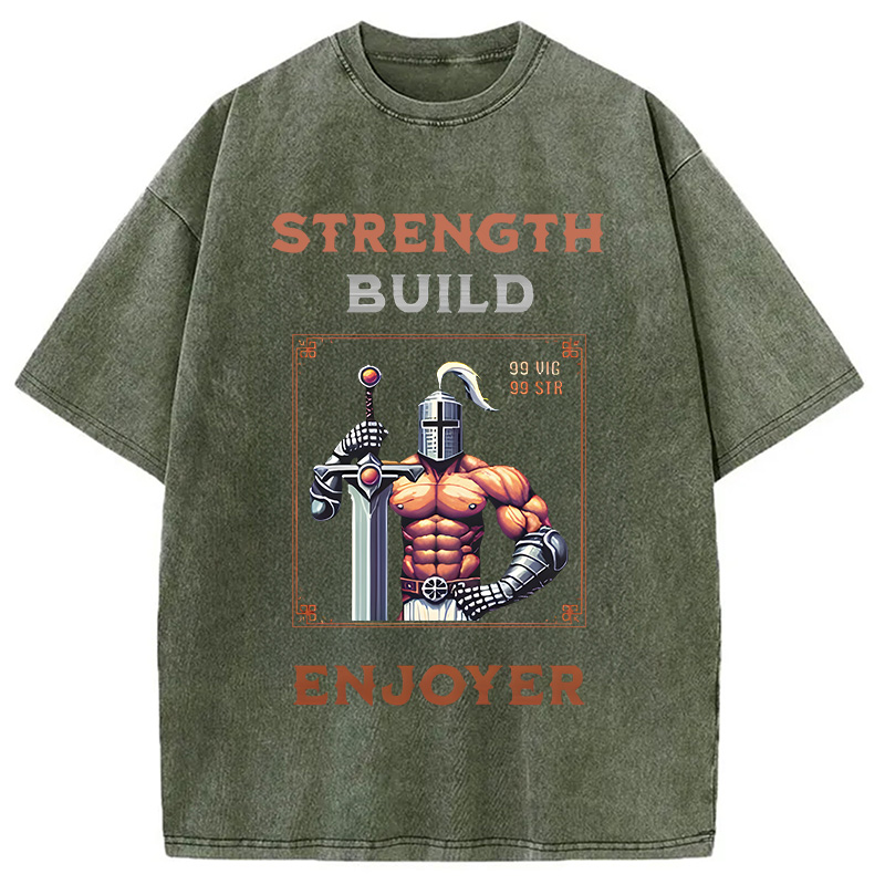 Modecanvas Strength Build Enjoyer Dank Souls Meme DTG Printing Washed T-Shirt
