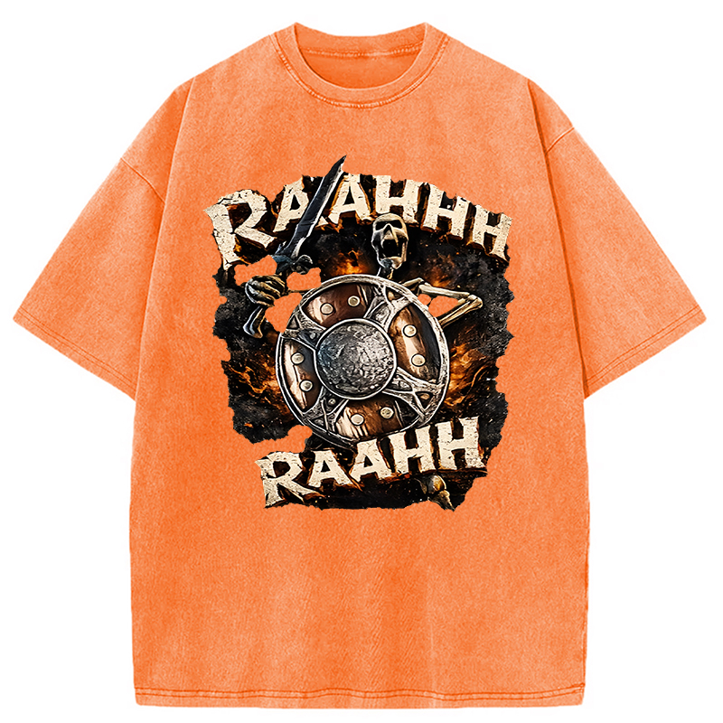 Modecanvas Skeleton Banging Shield Funny DTG Printing Washed T-Shirt