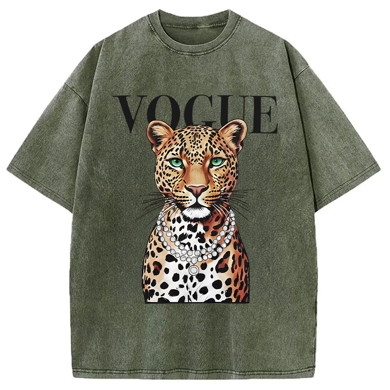 Modecanvas Glam Leopard DTG Printing Washed T-Shirt
