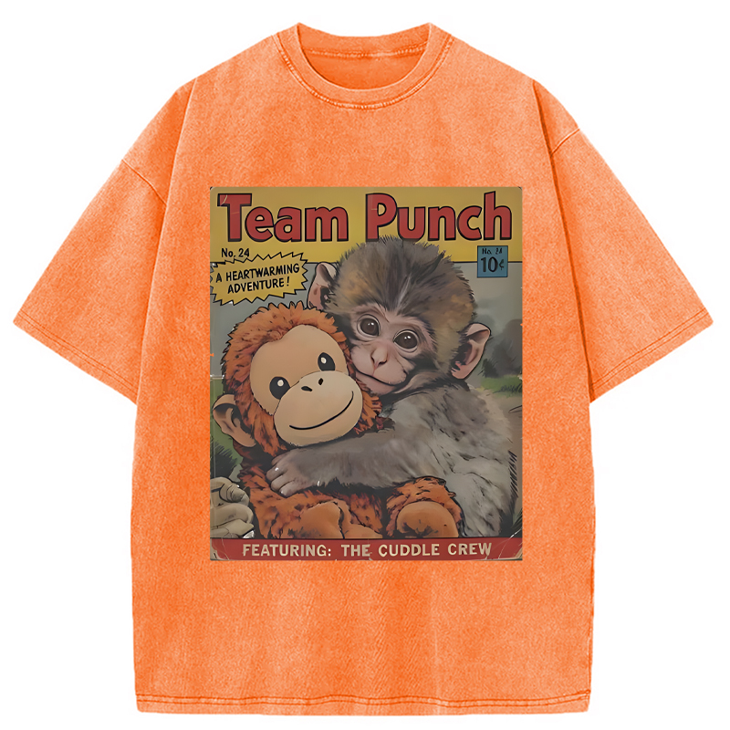 Modecanvas Punch Monkey Holding Stuffed Monkey DTG Printing Washed T-Shirt