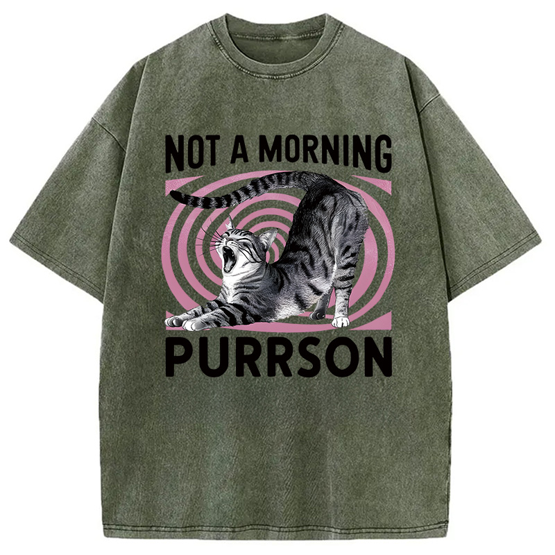 Modecanvas Not A Morning Purrrson Cat DTG Printing Washed T-Shirt