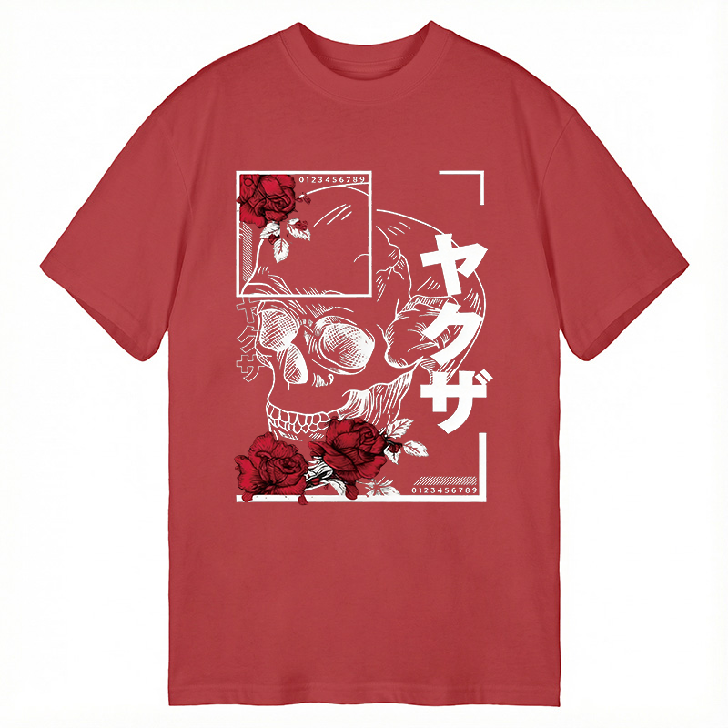 Modecanvas Skull Red Roses DTG Printing Classic T-Shirt-modecanvas