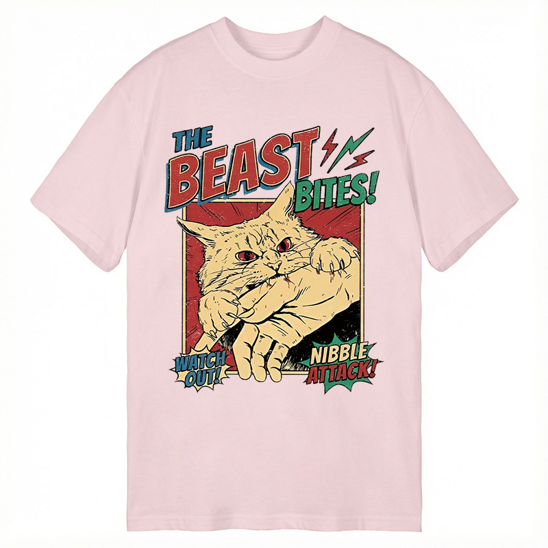 Modecanvas Vintage Horror Cat Bite DTG Printing Classic T-Shirt-modecanvas