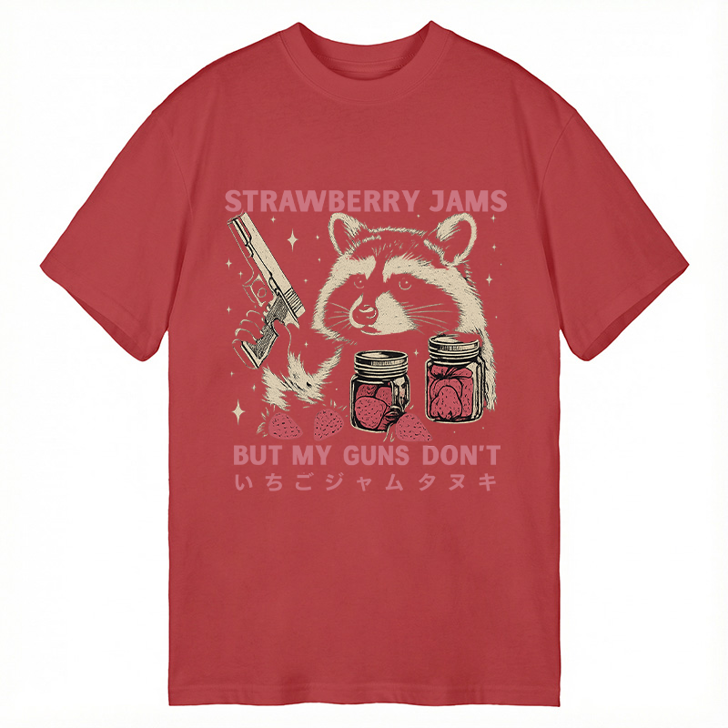 Modecanvas Strawberry Jams Funny Raccoon DTG Printing Classic T-Shirt-modecanvas