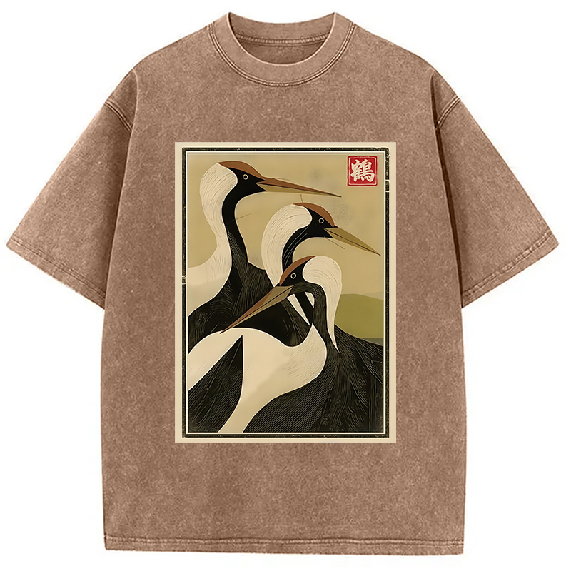 Modecanvas Japanese Crane Vintage Washed T-Shirt